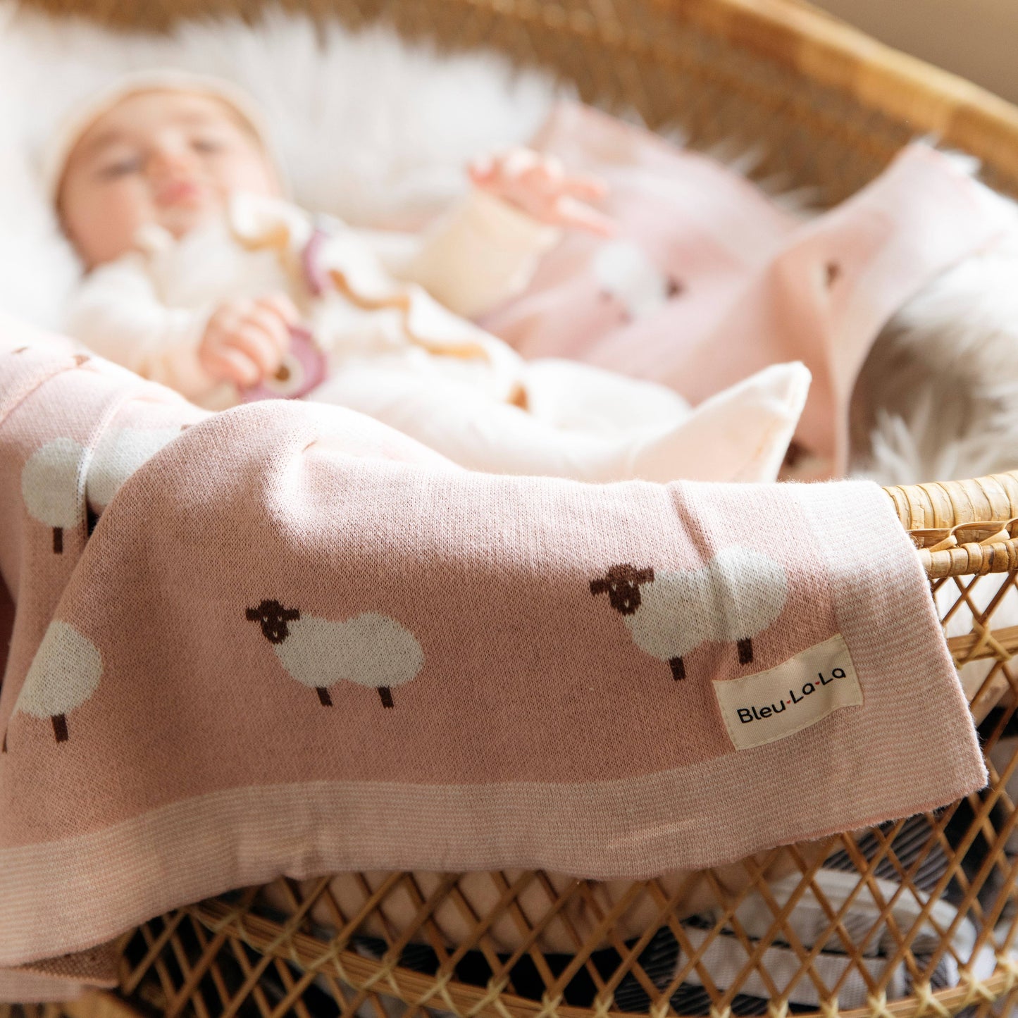 100% Luxury Cotton Receiving Swaddle Baby Blanket - Sheep: Pink