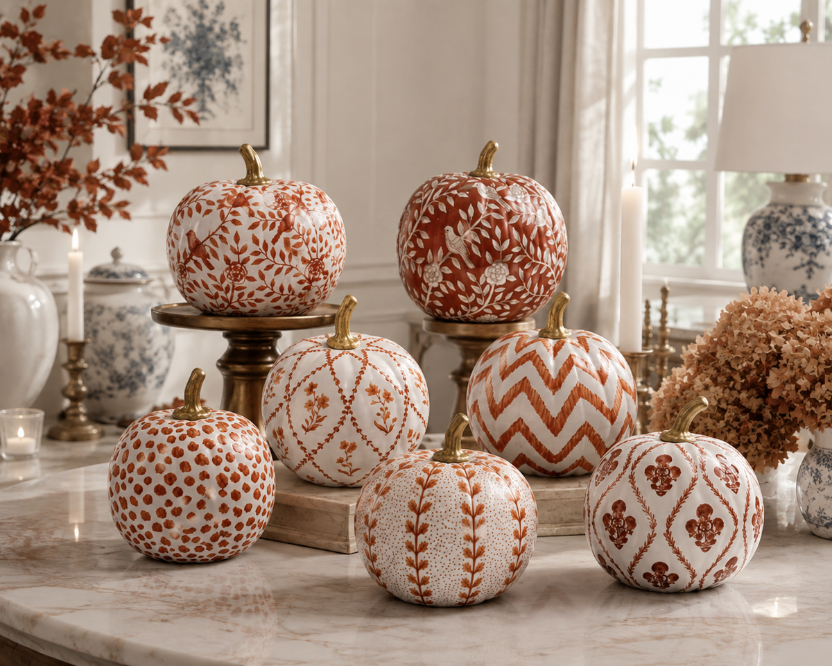 10" Pumpkin - Rusty Red Bird & Vine Silhouette