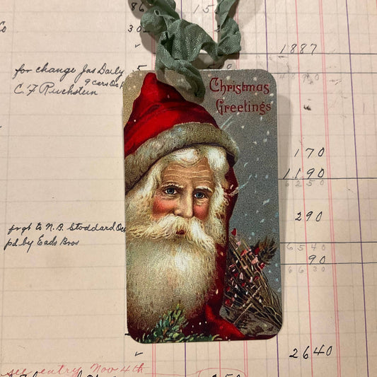 Pack of 3 Gift Tags with Crinkle Ribbon - Santa Face