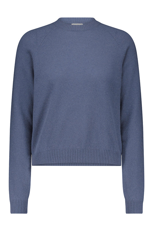 Cashmere Long Sleeve Shrunken Crew Neck Sweater - Harbour Blue