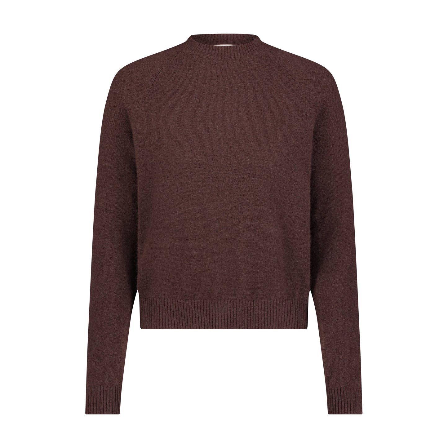 Cashmere Long Sleeve Shrunken Crew Neck Sweater - Chocolate