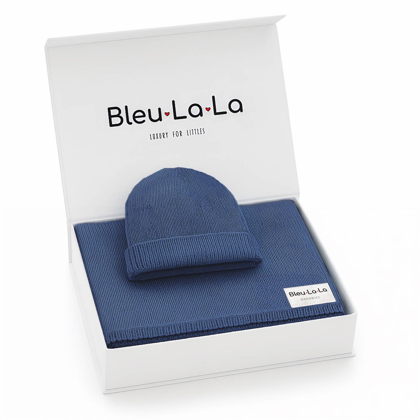Cotton Knit Blanket + Hat Boxed Gift Set - Sky Blue - Luxe - 100% Organic Cotton