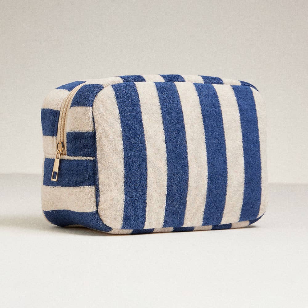 Striped Pattern Cosmetic Pouch Bag: Navy