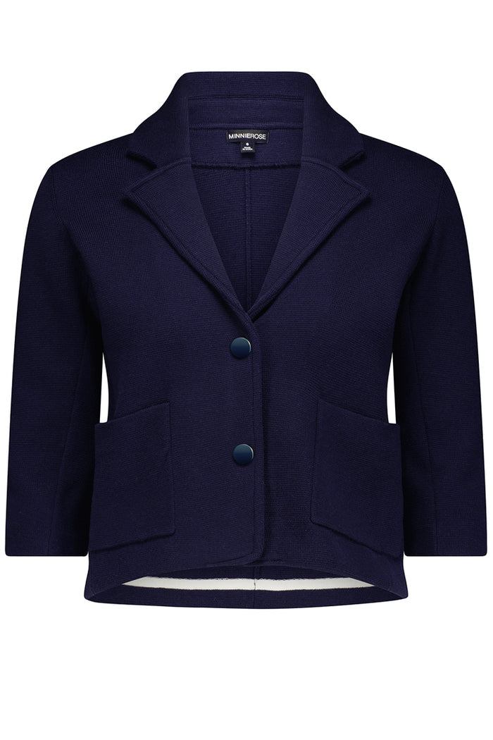 Cotton Blend Shrunken Blazer - Navy