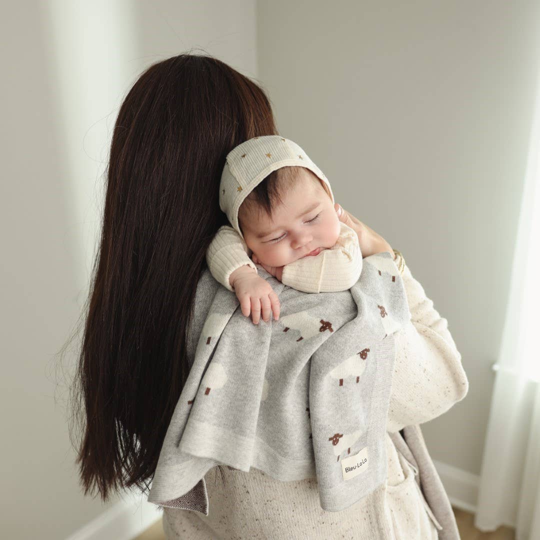 100% Luxury Cotton Receiving Swaddle Baby Blanket - Sheep: Grey
