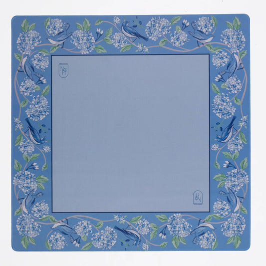 Mahjong Table Mat - Blue Hydrangea Bird