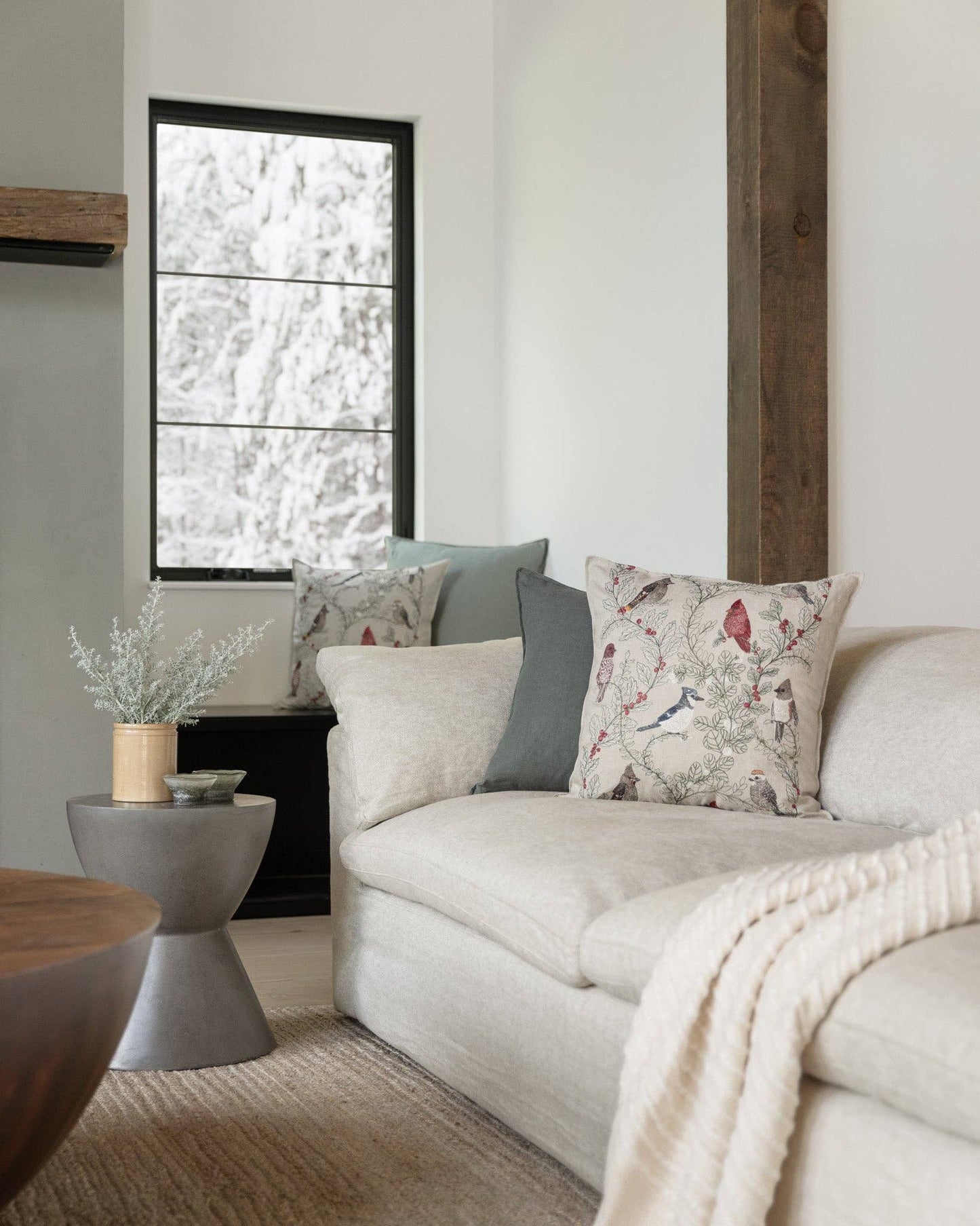 Winter Birds Pillow with Insert