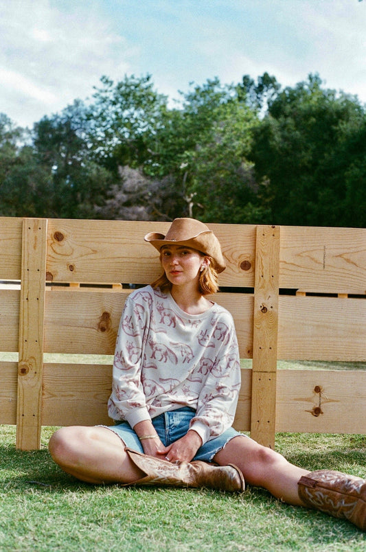 Cozy Oversized Top - Foxes - Almond Milk