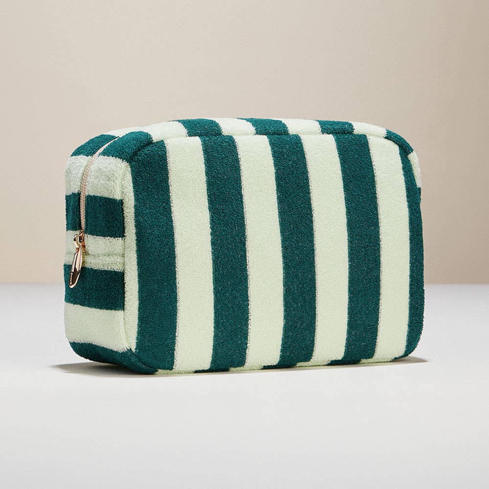 Striped Pattern Cosmetic Pouch Bag: Green