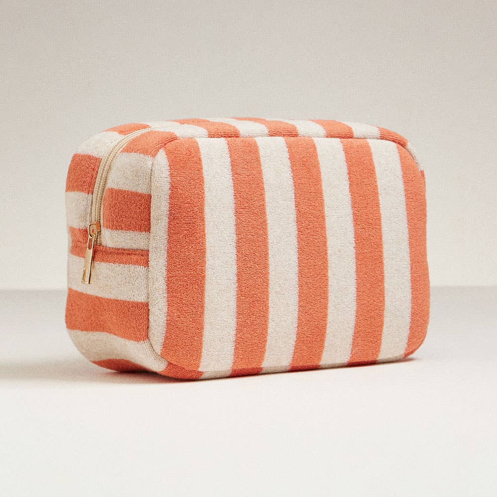 Striped Pattern Cosmetic Pouch Bag: Pink