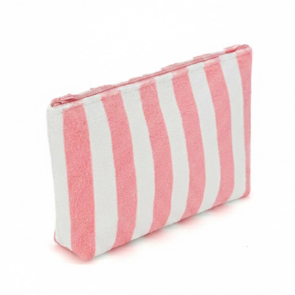Striped Terry Cloth Cosmetic Pouch Bag: Pink