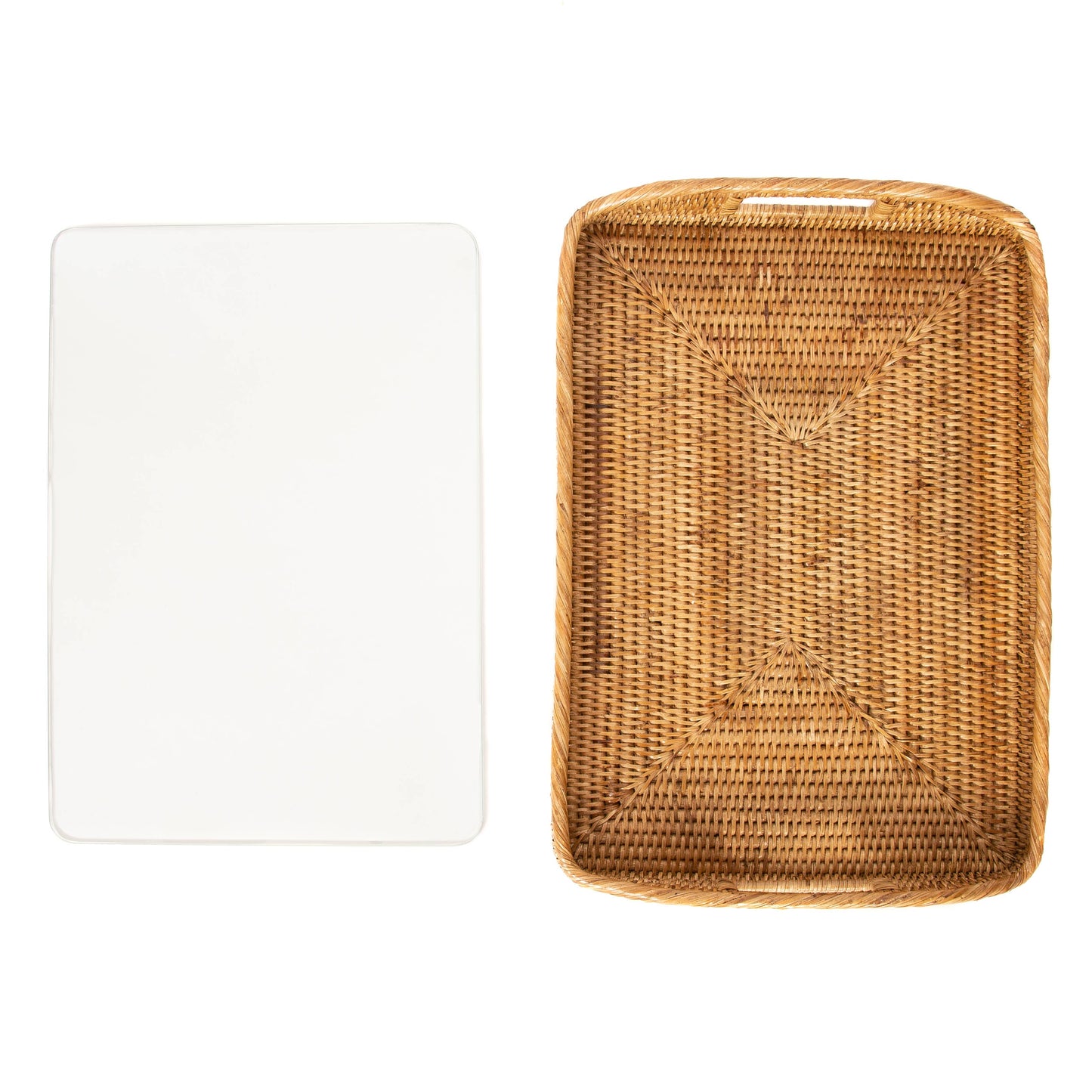 21" Rattan™ Rectangular Tray with Glass Insert - Honey Brown