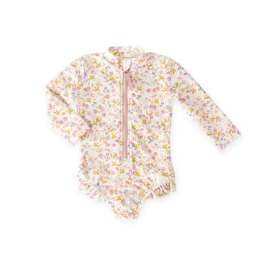 Swimsuit Long Sleeve One-Piece - Hip Ruffle - Floret