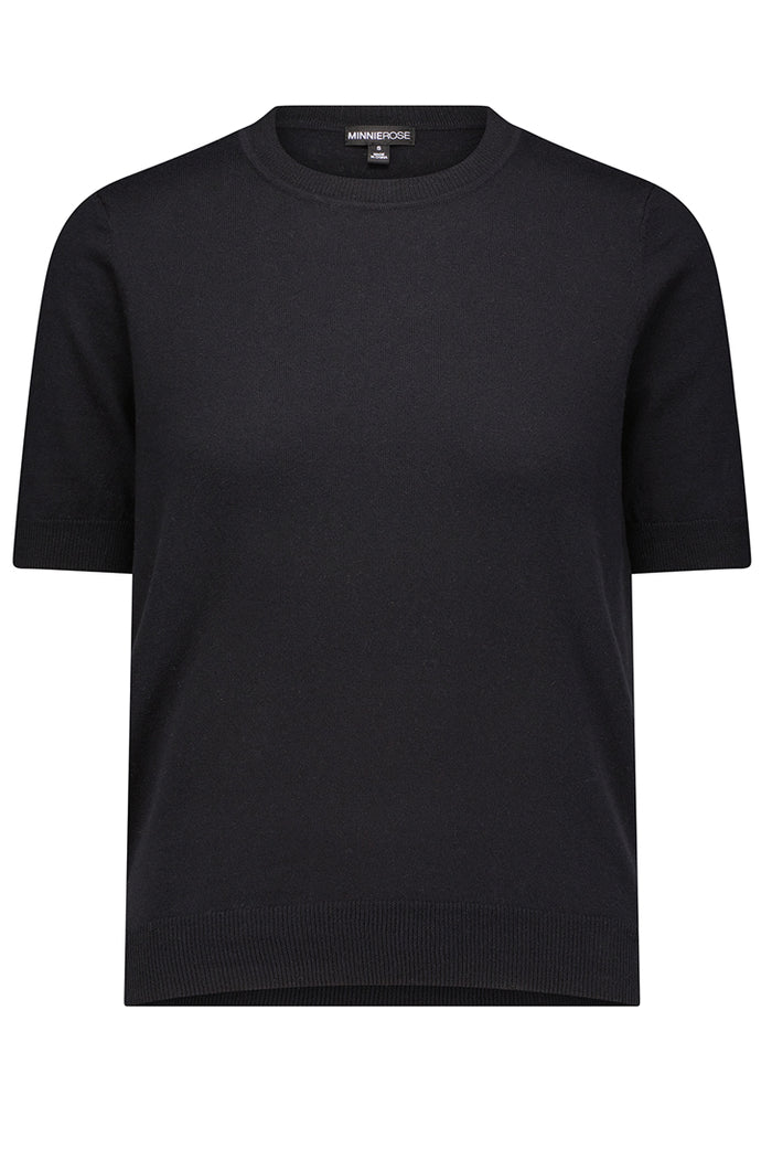Cotton/Cashmere Short Sleeve Crew Neck Sweater/Tee - Black