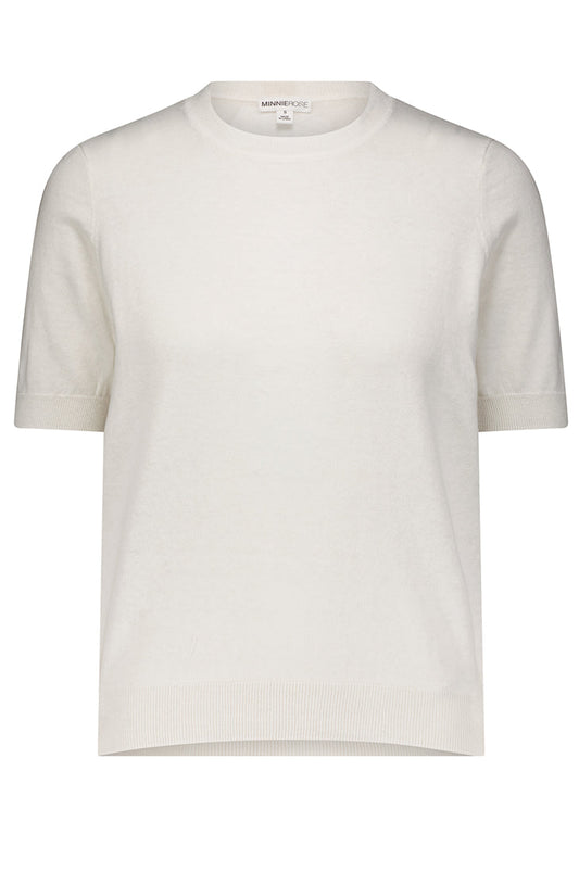 Cotton/Cashmere Short Sleeve Crew Neck Sweater/Tee - White