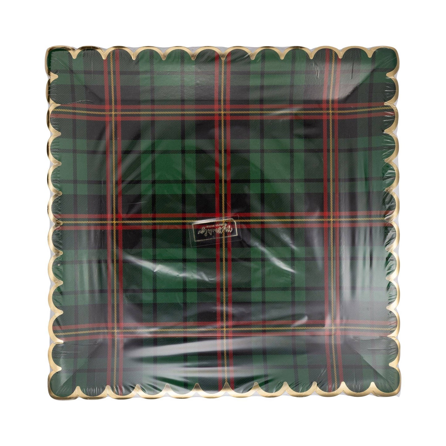 Green Christmas Plaid Square Scalloped Plate
