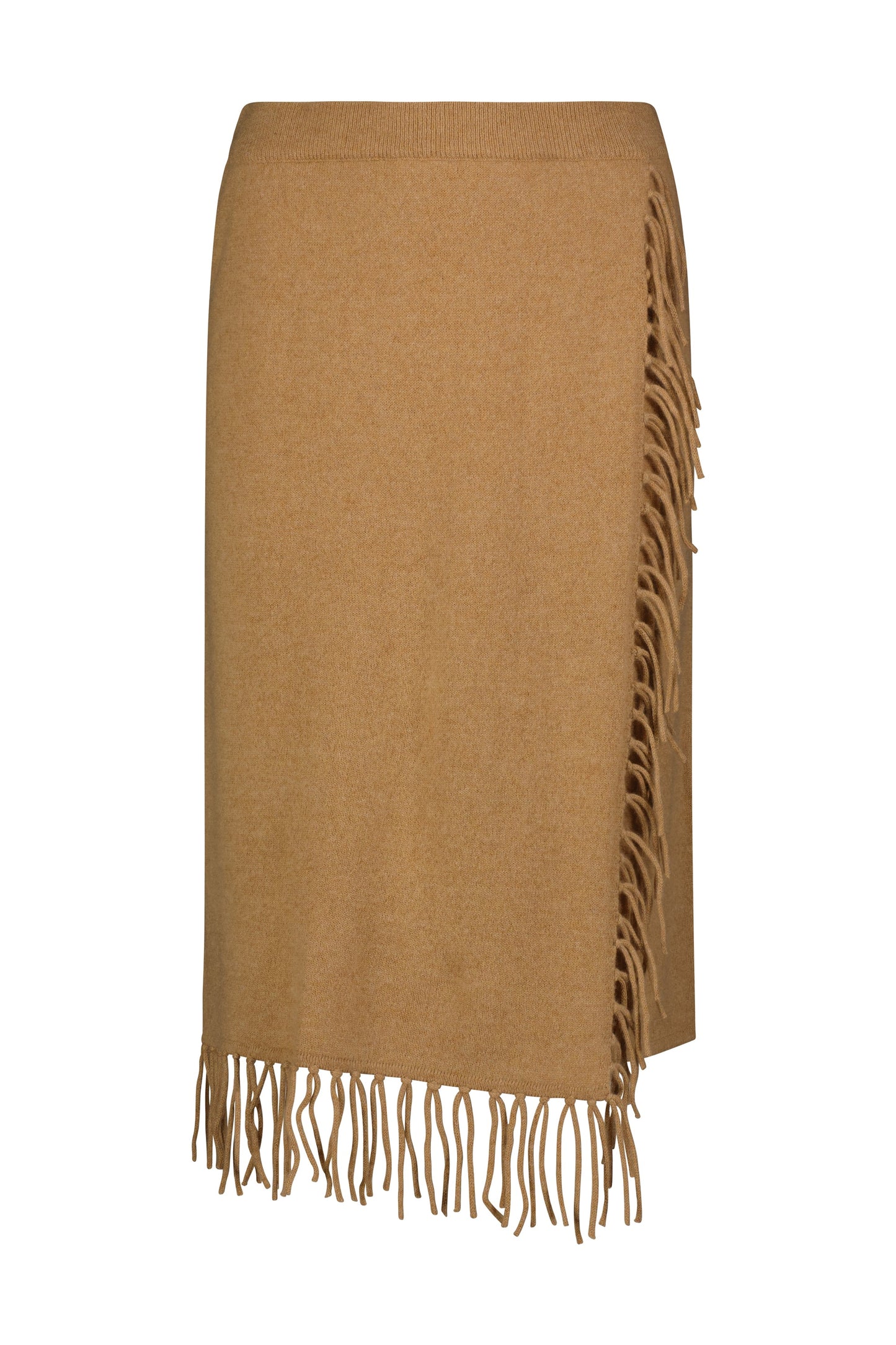 Cashmere Wrap Skirt with Fringe - Camel