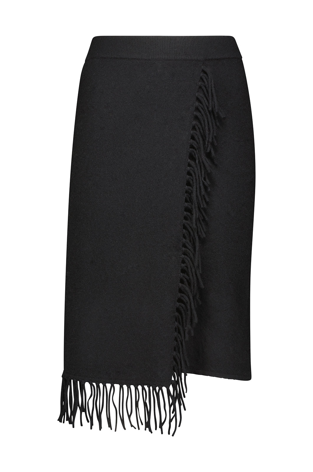 Cashmere Wrap Skirt with Fringe - Black