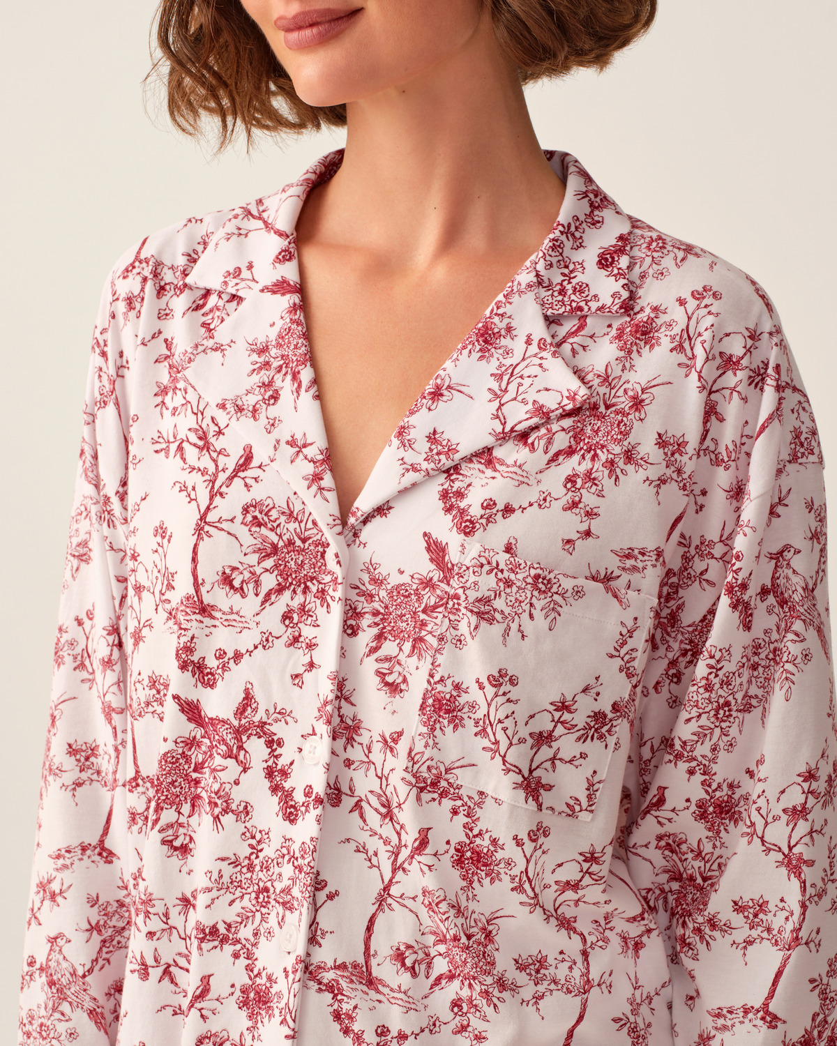 The Olivia Wide Leg Pima Pajama Set - Red Timeless Toile