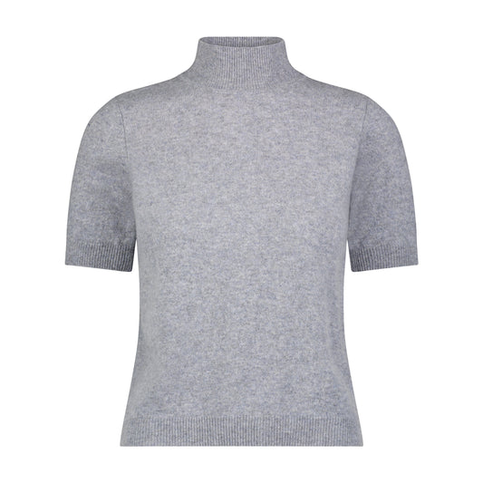 Cashmere Short Sleeve Mock Neck Top - Grey Shadow