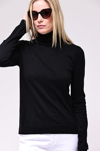 Supima Cotton/Cashmere Turtleneck - Black