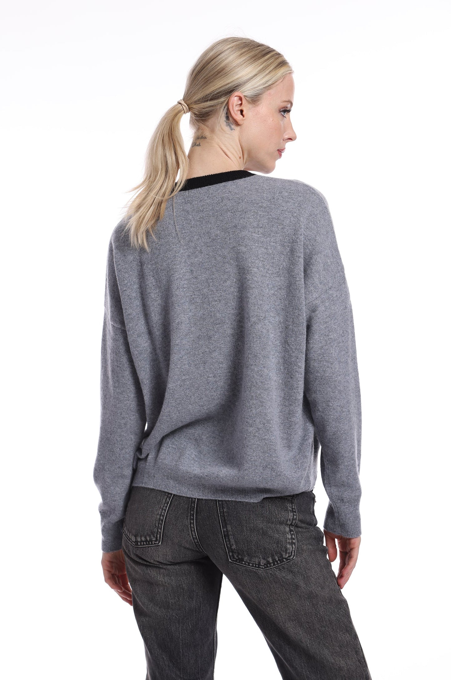 Cashmere New York City Crew Sweater - Grey Shadow/Black