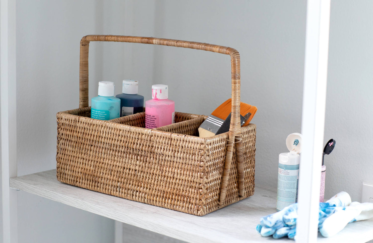 Rattan 3 Section Caddy/Cutlery Holder: Honey Brown