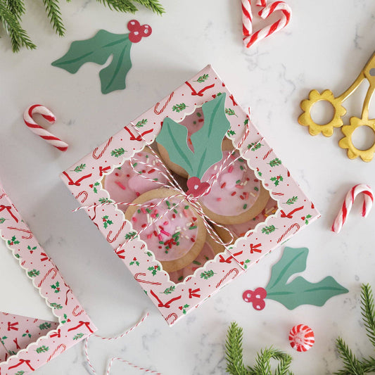 Pink Candy Cane and Holly Cookie Boxes