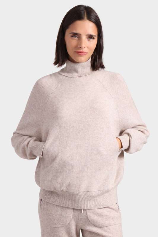 Oversized Cashmere Turtleneck with Front Pocket - Ecru