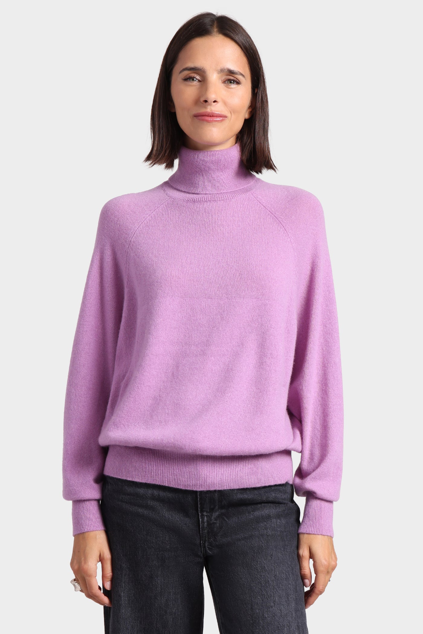 Oversized Cashmere Turtleneck with Front Pocket - Purple Heart