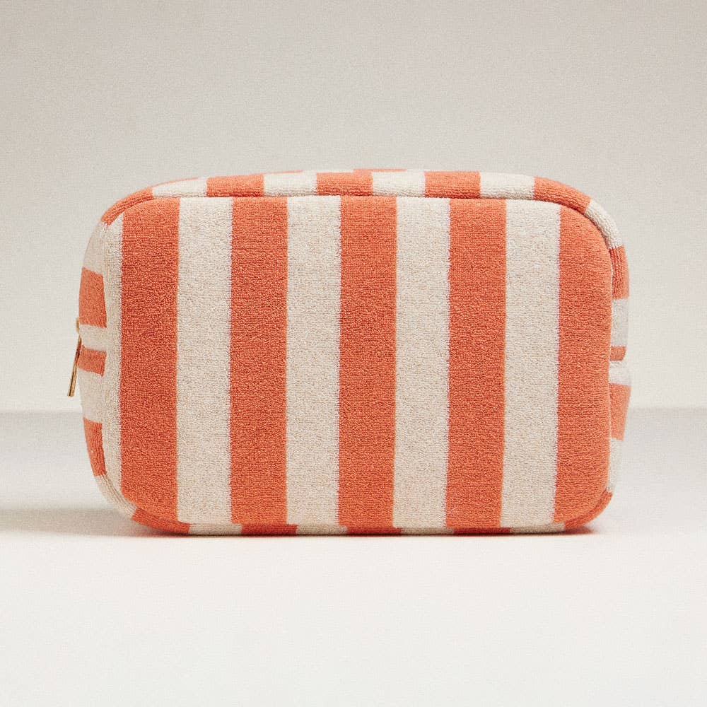 Striped Pattern Cosmetic Pouch Bag: Coral