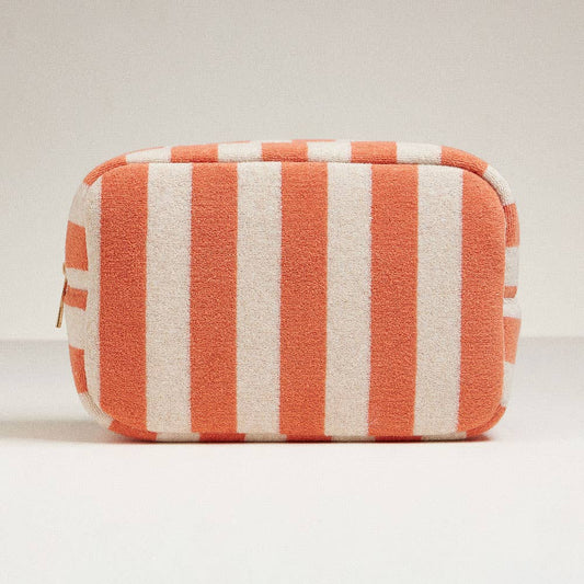 Striped Pattern Cosmetic Pouch Bag: Coral