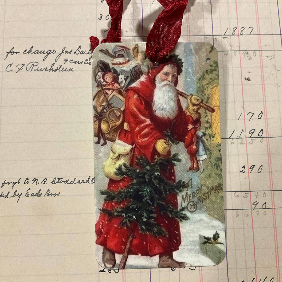Pack of 3 Gift Tags with Crinkle Ribbon - Red Santa Tree