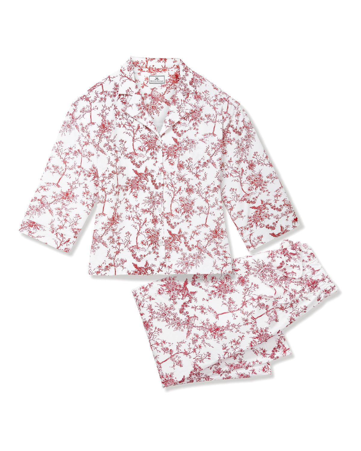 The Olivia Wide Leg Pima Pajama Set - Red Timeless Toile