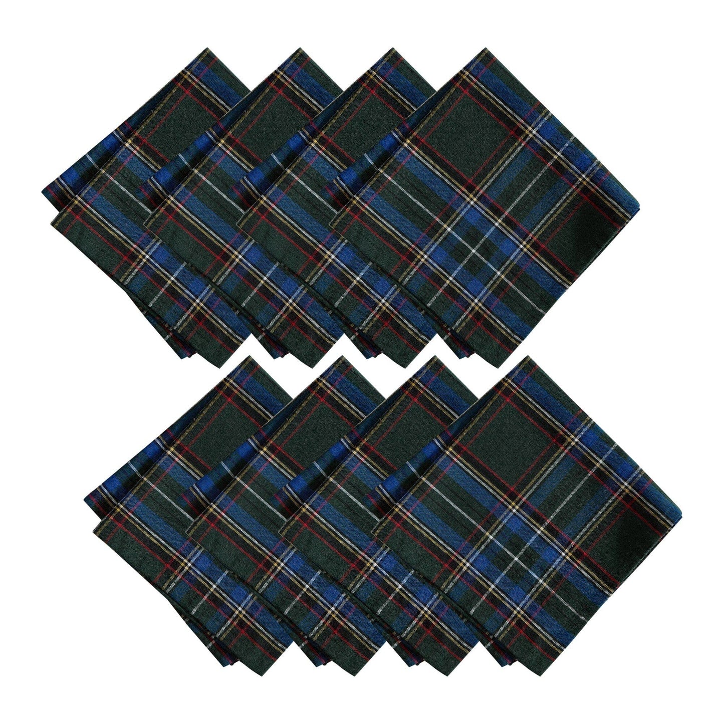Set of 8 Stowe Tartan Holiday Plaid Cotton Napkins - Green