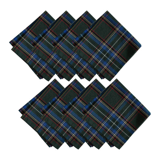 Set of 8 Stowe Tartan Holiday Plaid Cotton Napkins - Green
