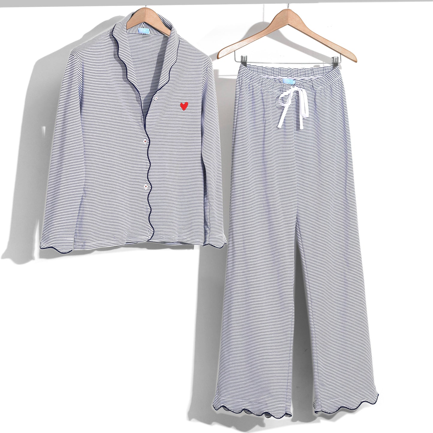 Harbor Heart Stitch Stripe Women’s Button Front Long Pajama Set: Navy Stripe