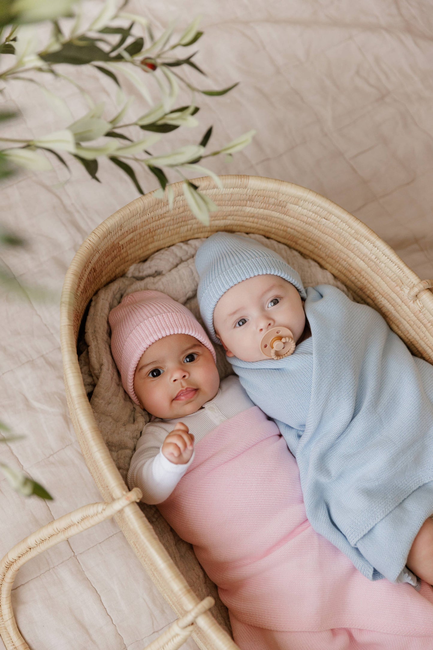 Cotton Knit Blanket + Hat Boxed Gift Set - Blush Pink - 100% Organic Cotton