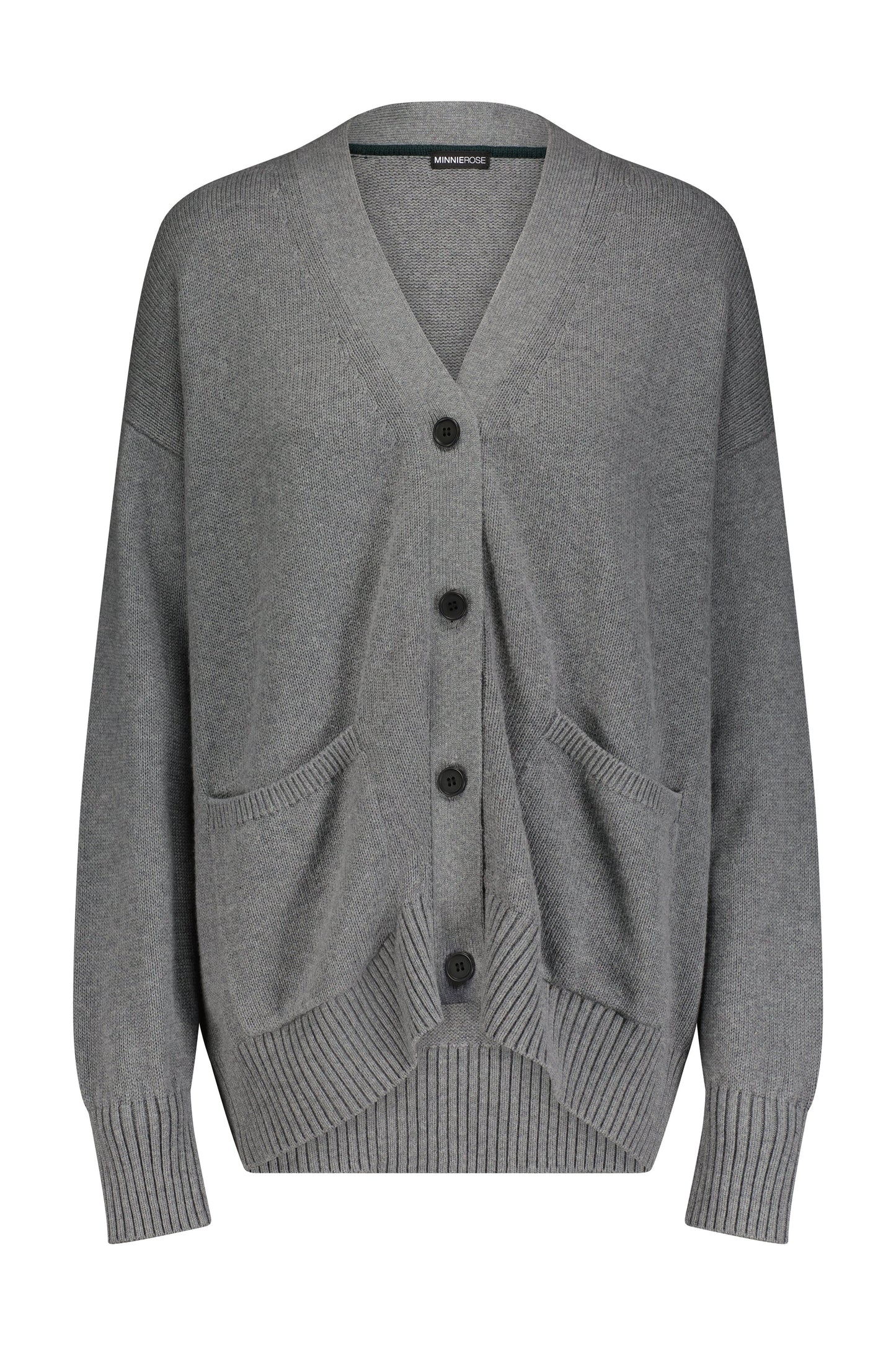 Cotton Cashmere Oversized Cardigan w/contrast  Detail - Grey Shadow