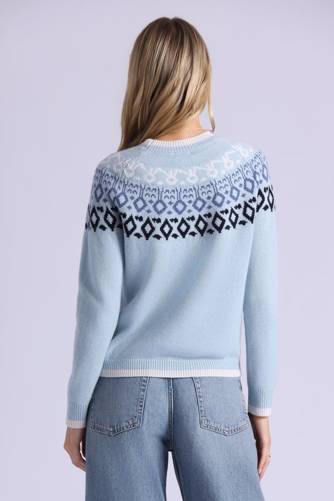 Cashmere Fair Isle Crew Neck with Tipping - Fresco Blue Combo