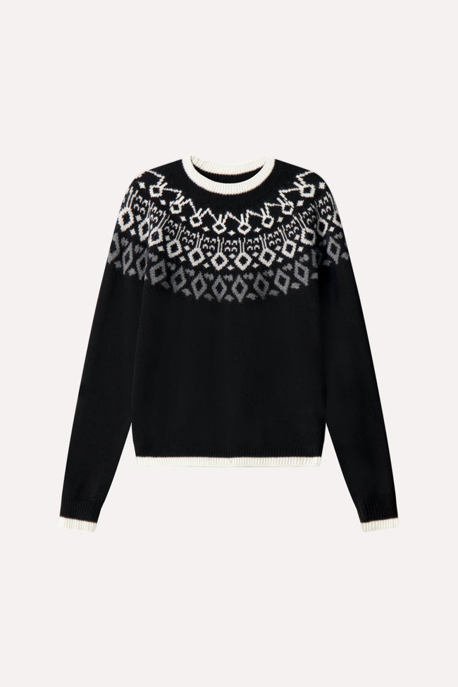 Cashmere Fair Isle Crew Neck with Tipping - Black Combo