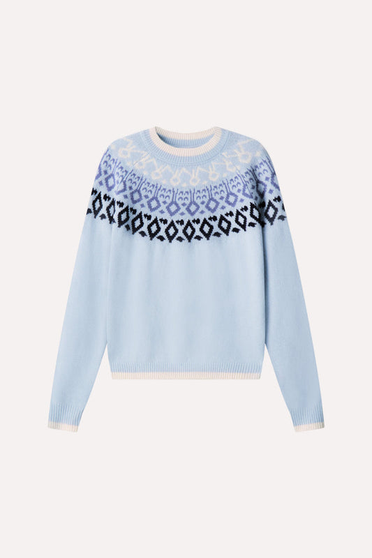 Cashmere Fair Isle Crew Neck with Tipping - Fresco Blue Combo