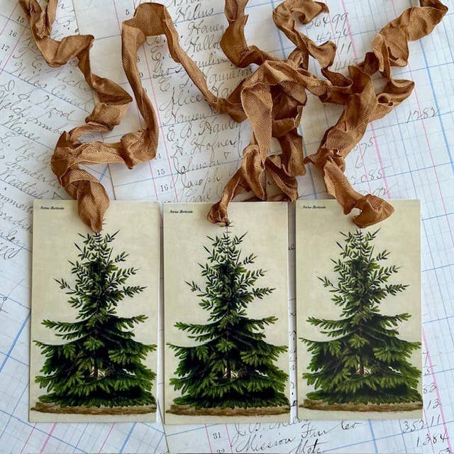Pack of 3 Gift Tags with Crinkle Ribbon - Pine Tree