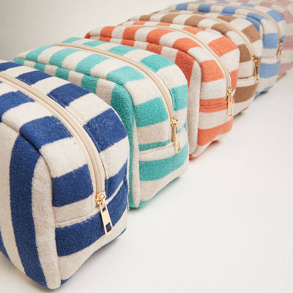 Striped Pattern Cosmetic Pouch Bag: Emerald