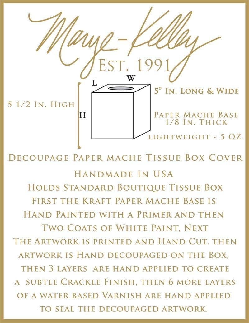 Ski Toile Blue on White Tissue Box Cover: Paper Mache