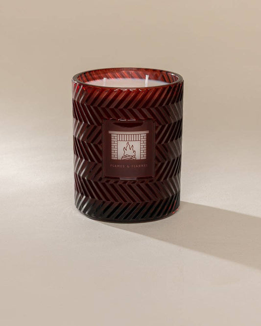 22oz Vintage Pattern Etched Glass Double Wick Coconut Soy Wax Candle - Flames & Flannel