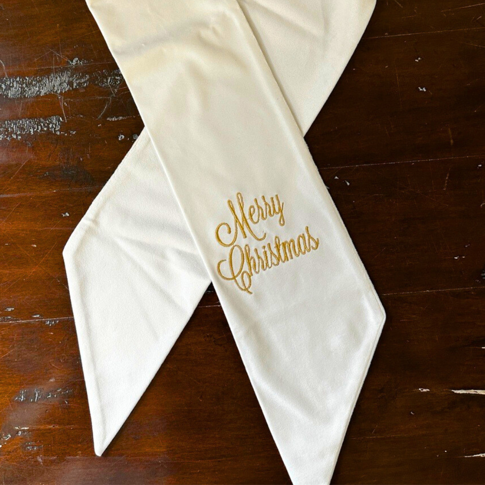 Merry Christmas Velvet Sash - Holiday/Christmas: Red (White)