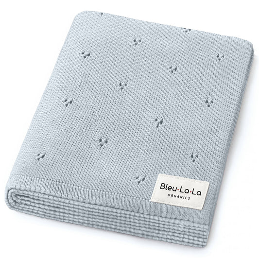 100% Organic Cotton Pointelle Swaddle Receiving Baby Blanket: Powder Blue