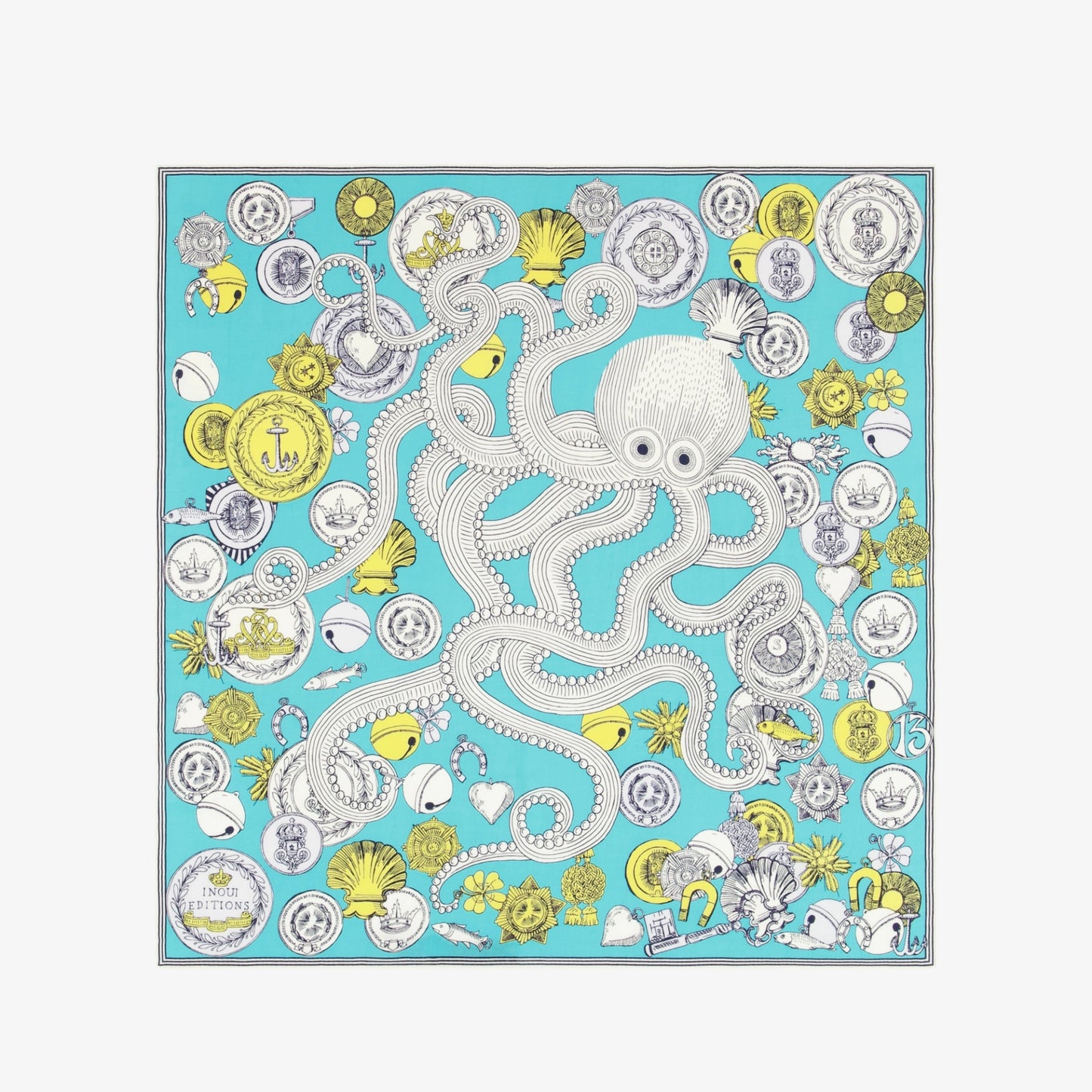 Square Scarf 65 - Octopus - Turquiose