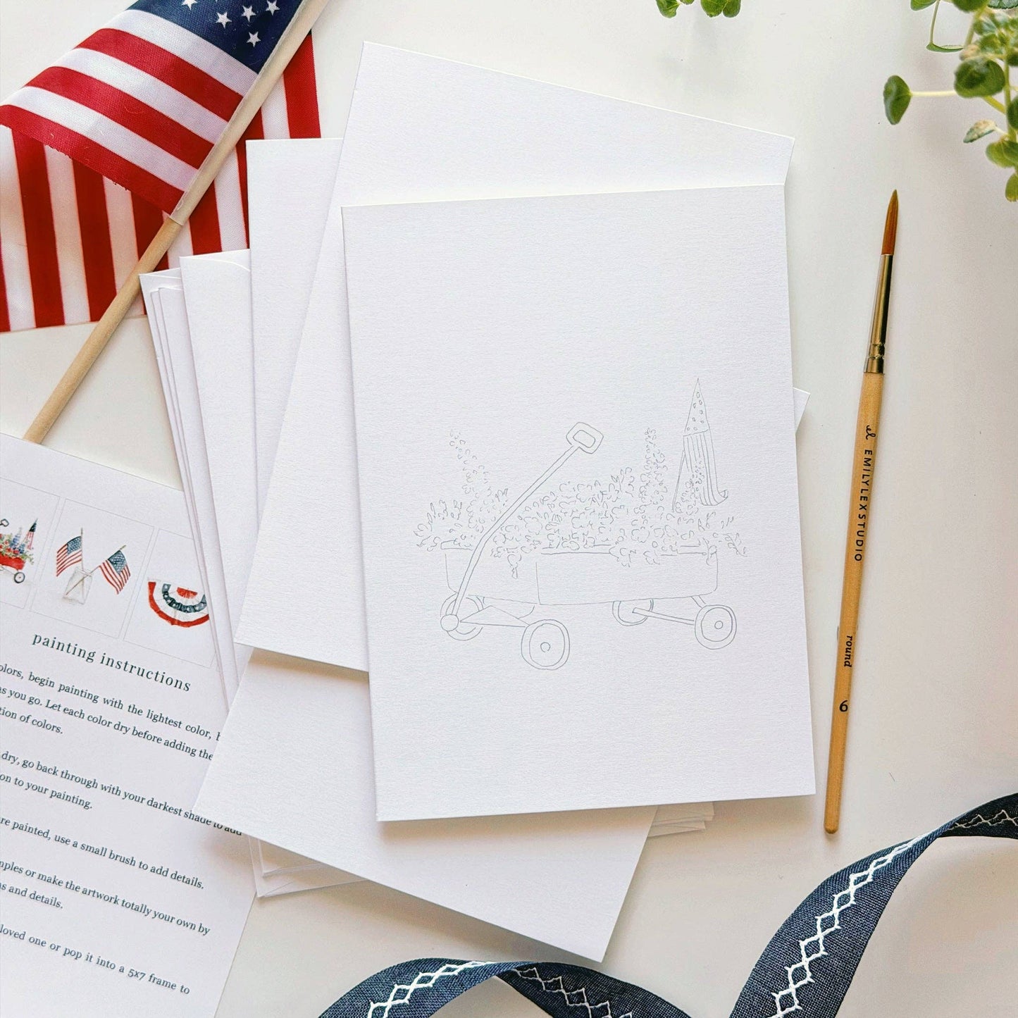 Set of 8 Paintable Notecards - Americana Paintable